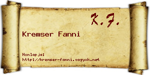 Kremser Fanni névjegykártya